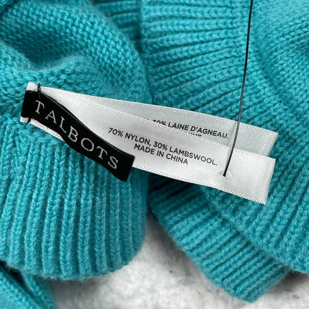 Talbots Ruffle Cuff Gloves Womens One Size Teal Blue Lambswool Blend Knit NEW